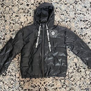 Disney Black Puffer Jacket Faux Leather